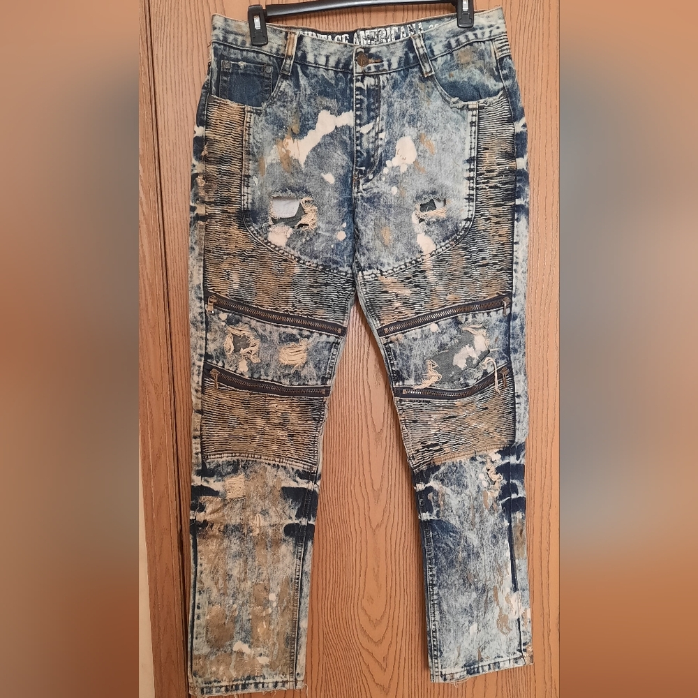 Vintage Americana Mens Distressed Paint Splatter Jeans Size 38x34
